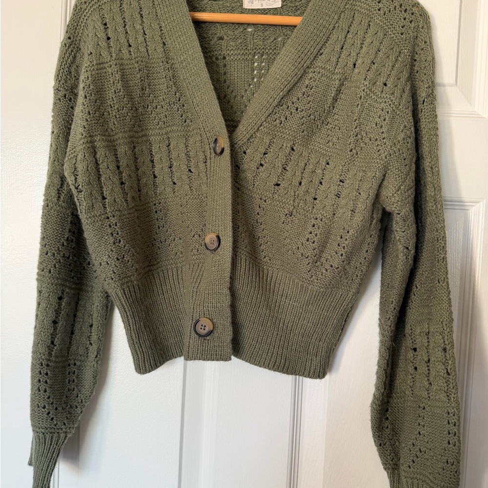 Poof! Sage Green Women's Button-Up Cardigan